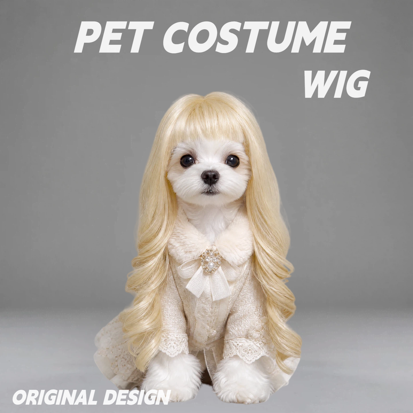 Pet Costume Wig, Cute Blonde Long Curly Wig for Dogs & Cats, Pet Cosplay Wig for Halloween/Party/Photoshoot