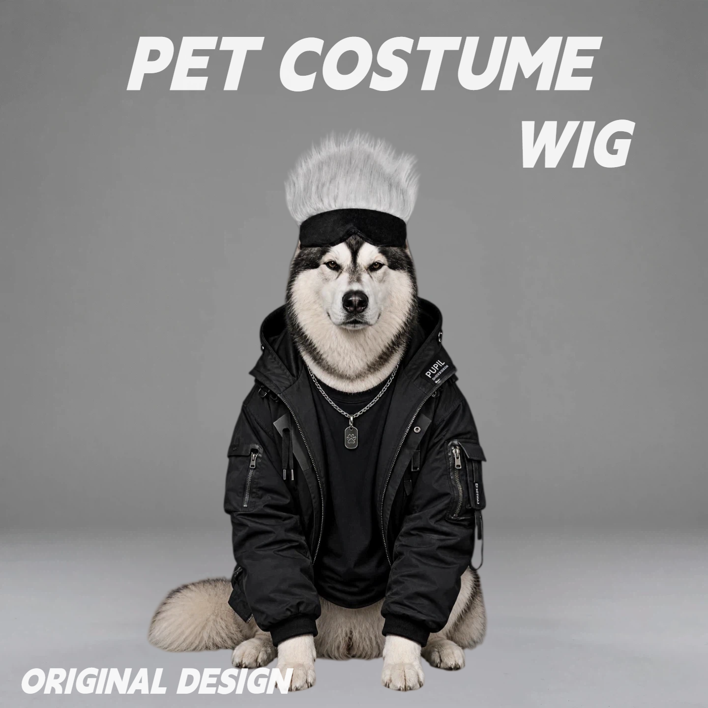 Silver Spiky Pet Wig, Punk Style White Mohawk Wig for Dogs & Cats, Funny Costume Accessory for Halloween