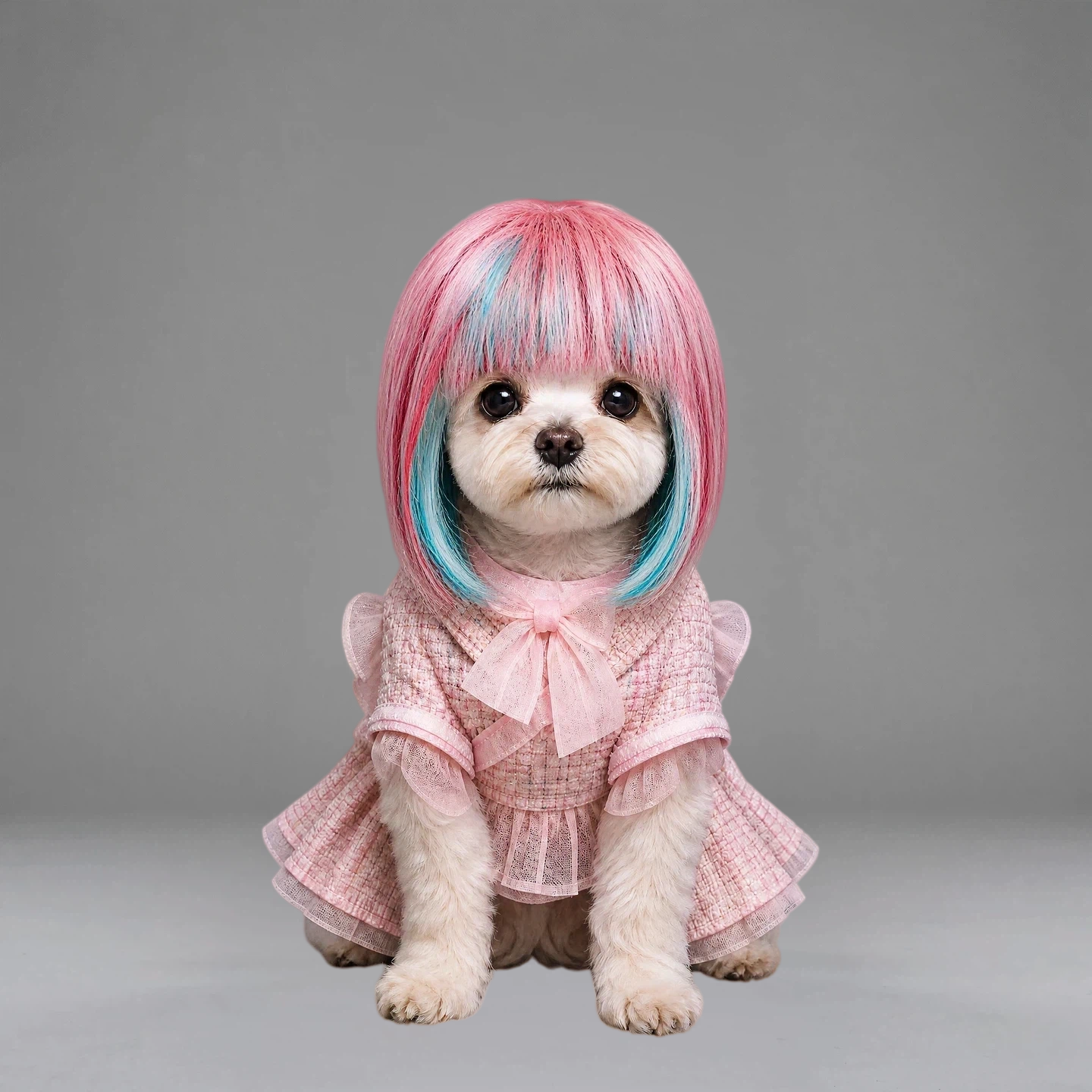Pink Blue Ombre Bob Pet Wig, Adjustable Short Straight Hair Costume Wig for Small Dogs & Cats