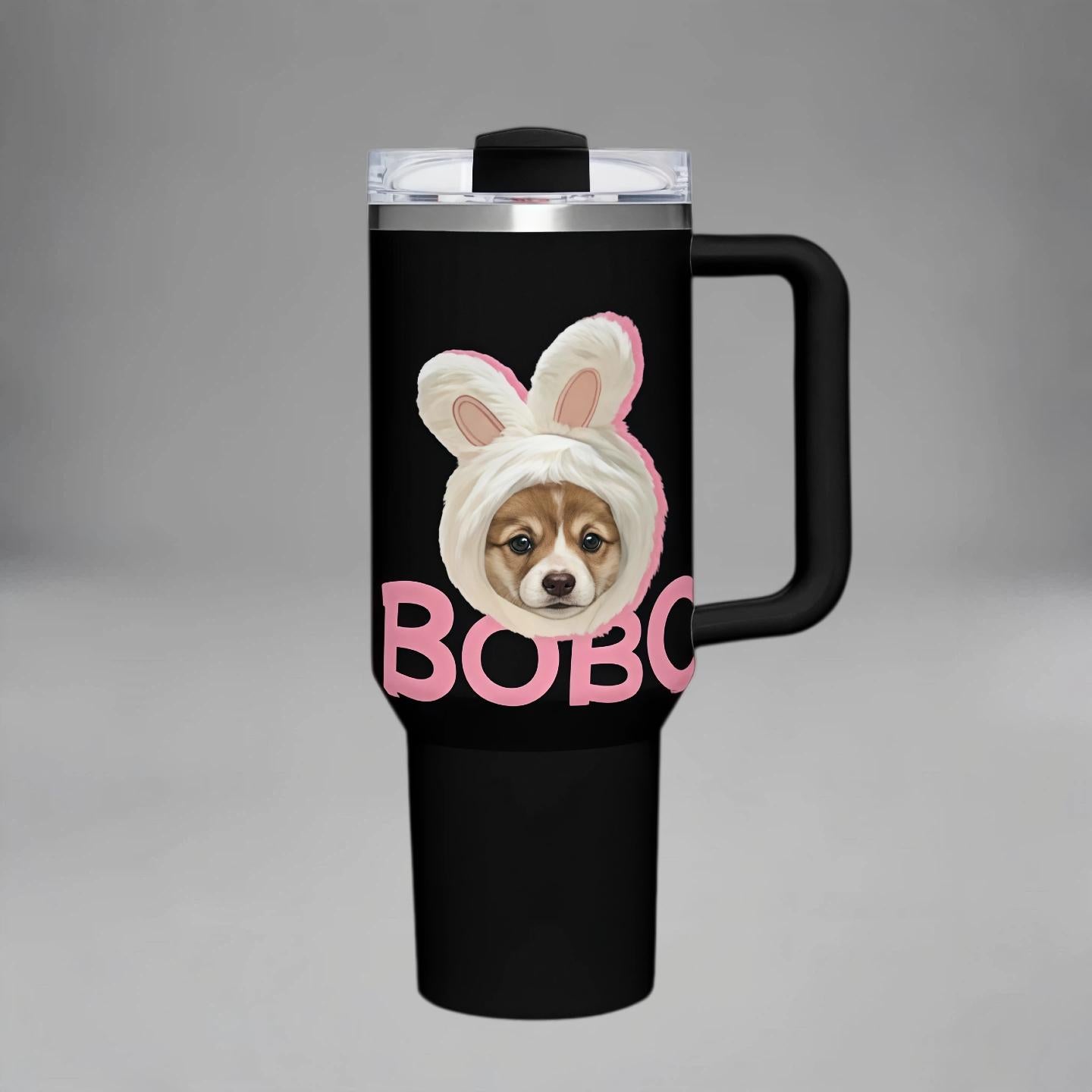 Custom Pet Photo Tumbler with Lid & Straw, Personalized Dog Cat Picture Cup Insulated Stainless Steel Travel Mug Cute Gift for Pet Lovers Coffee Iced Drink Cup