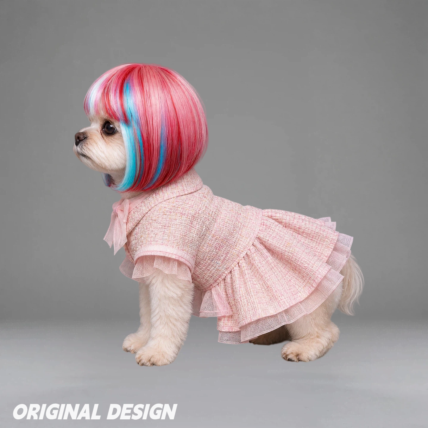 Pink Blue Ombre Bob Pet Wig, Adjustable Short Straight Hair Costume Wig for Small Dogs & Cats