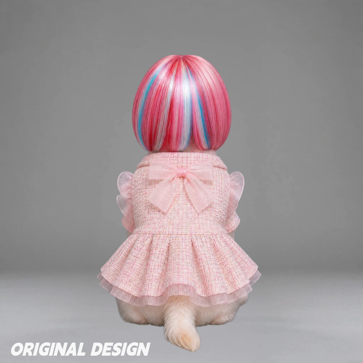 Pink Blue Ombre Bob Pet Wig, Adjustable Short Straight Hair Costume Wig for Small Dogs & Cats