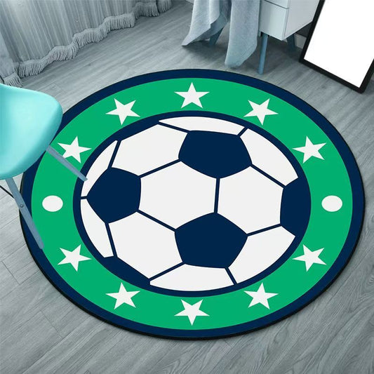 Cartoon Kids Football Field Round Floor Mat | Bedroom Bedside Rug for Study Chair, Computer Chair, Swivel Chair | Lottery Shop Decor Carpet