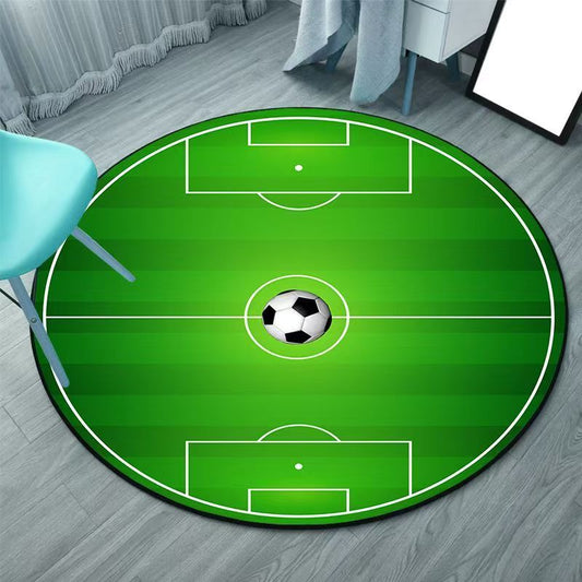 Cartoon Kids Football Field Round Floor Mat | Bedroom Bedside Rug for Study Chair, Computer Chair, Swivel Chair | Lottery Shop Decor Carpet