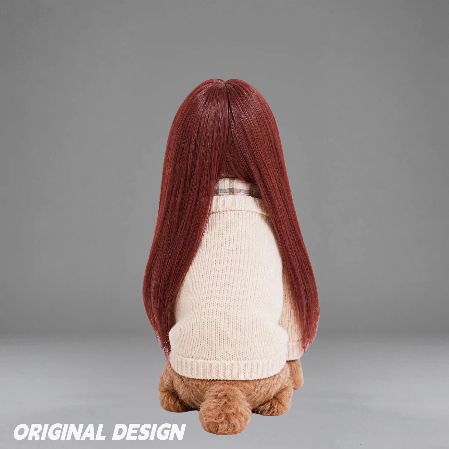 Burgundy Long Hair Pet Wig for Dogs & Cats – Stylish Costume Hairpiece for Cute Photos & Dress-Up