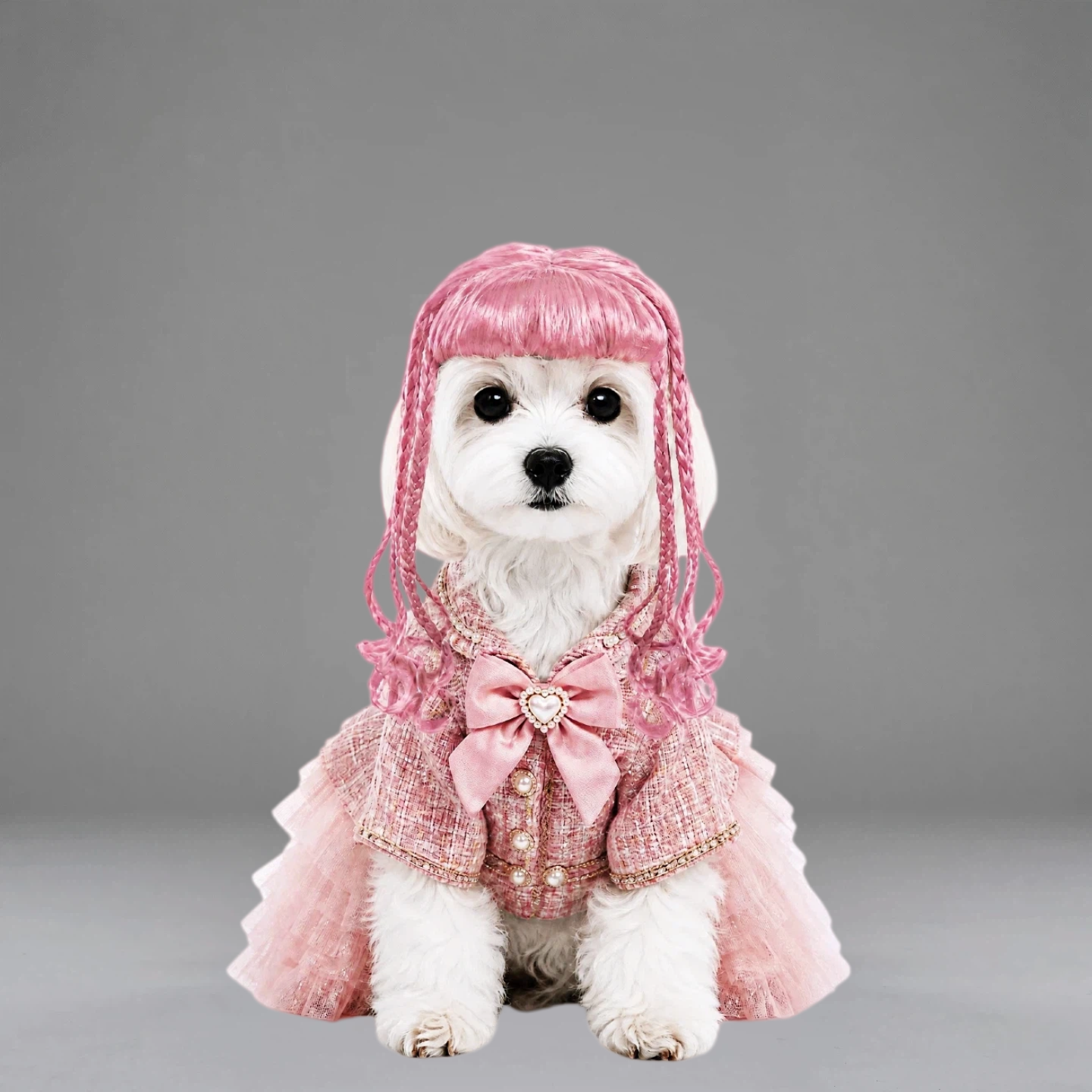 Brown Braided Pet Wig, Cute Gothic Lolita Style Wig with Bangs for Small Dogs & Cats