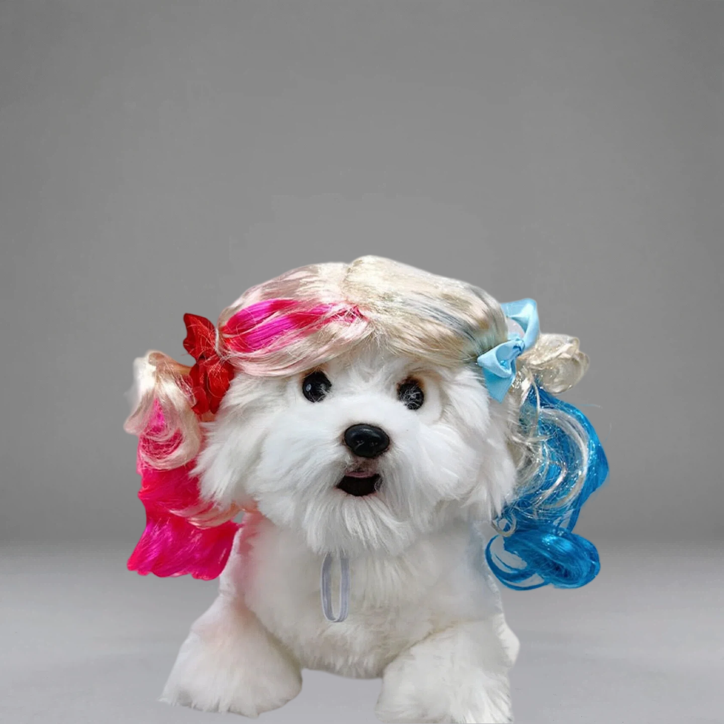 Red & Blue Twin Ponytail Pet Wig – Funny Punk Costume Hairpiece for Dogs & Cats