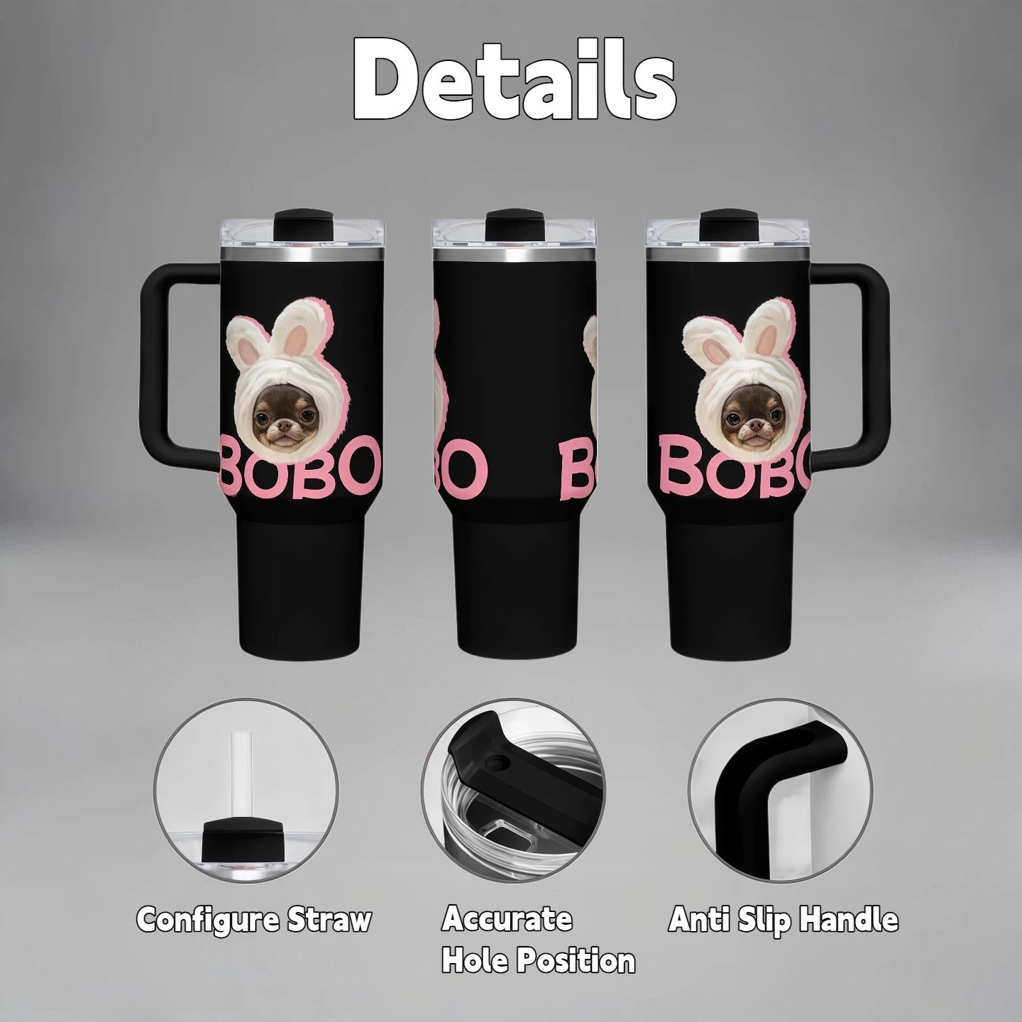 Custom Pet Photo Tumbler with Lid & Straw, Personalized Dog Cat Picture Cup Insulated Stainless Steel Travel Mug Cute Gift for Pet Lovers Coffee Iced Drink Cup